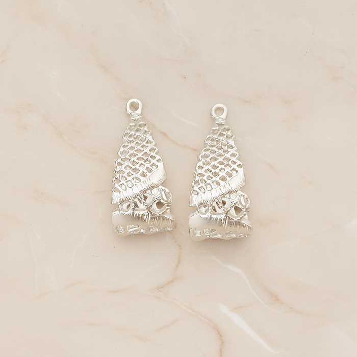 Lace Textured Mesh Netted Wide Teardrop Pendant, 2 Pc on warm marble background (PD.1536)