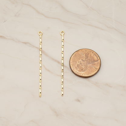 Thin Long Twisted Bar Charm 42mm Pendant, 2 Pc on warm marble background (PD.1571-02)