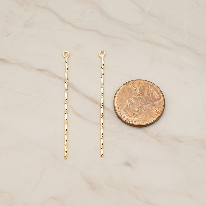 Thin Long Twisted Bar Charm 42mm Pendant, 2 Pc on warm marble background (PD.1571-02)