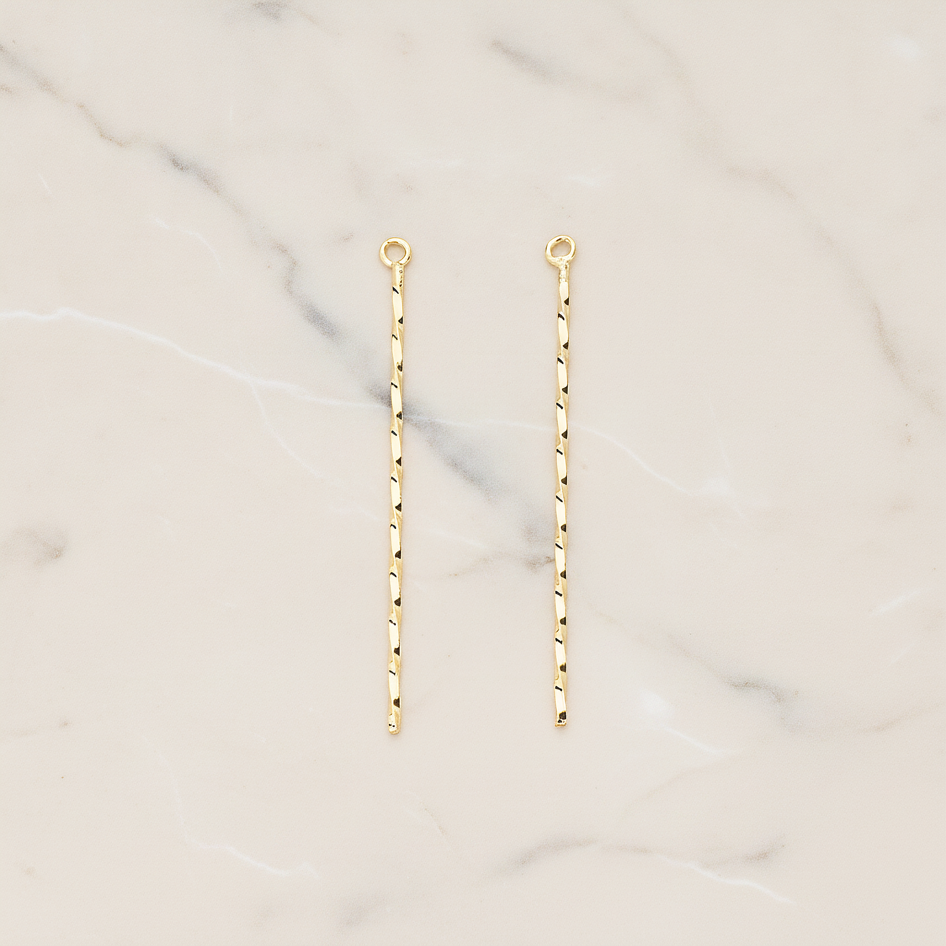 Thin Long Twisted Bar Charm 42mm Pendant, 2 Pc on warm marble background (PD.1571-02)