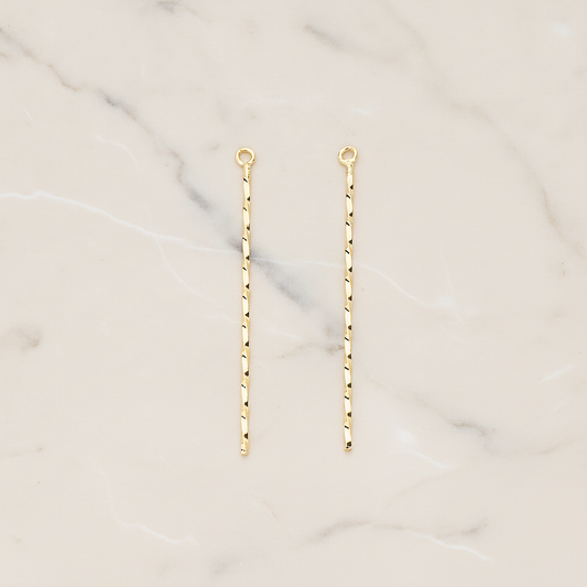 Thin Long Twisted Bar Charm 42mm Pendant, 2 Pc on warm marble background (PD.1571-02)