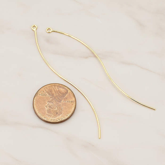 Thin Waved Skinny Long Bar Charm Pendant, 2 Pc on warm marble background (PD.1574)