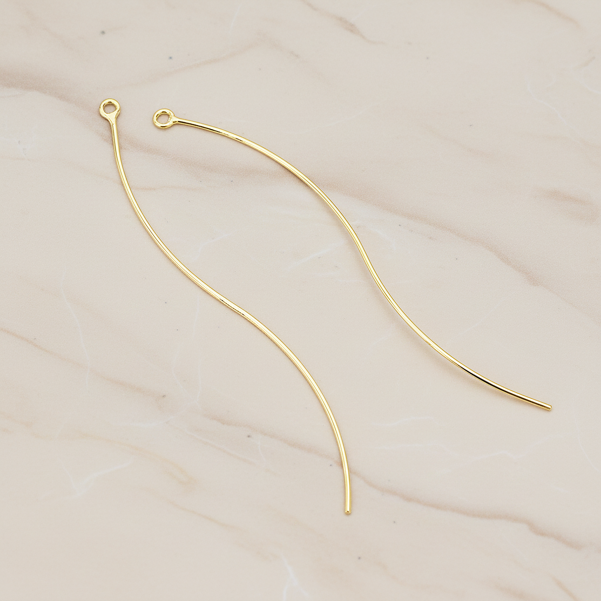 Thin Waved Skinny Long Bar Charm Pendant, 2 Pc on warm marble background (PD.1574)