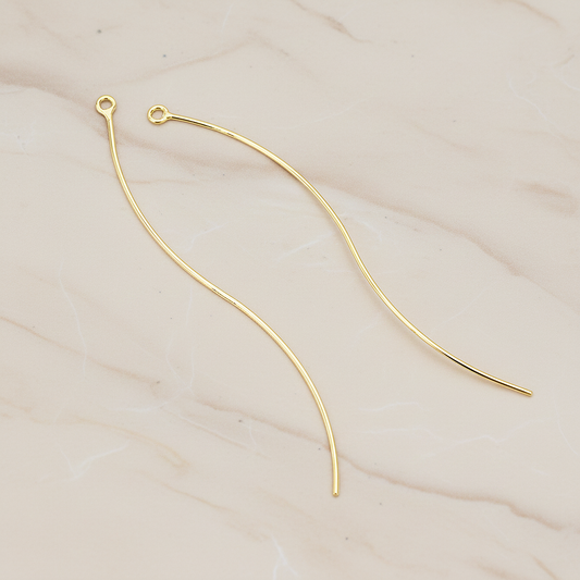Thin Waved Skinny Long Bar Charm Pendant, 2 Pc on warm marble background (PD.1574)