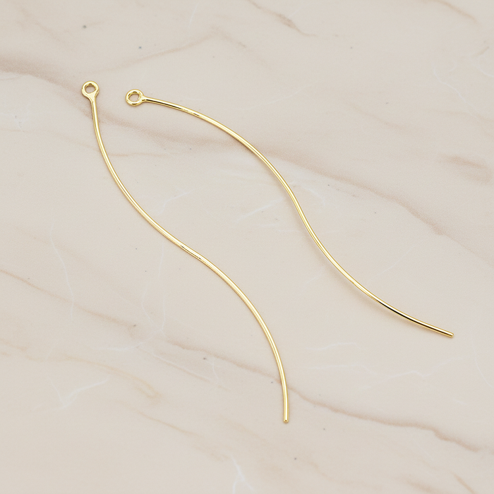 Thin Waved Skinny Long Bar Charm Pendant, 2 Pc on warm marble background (PD.1574)