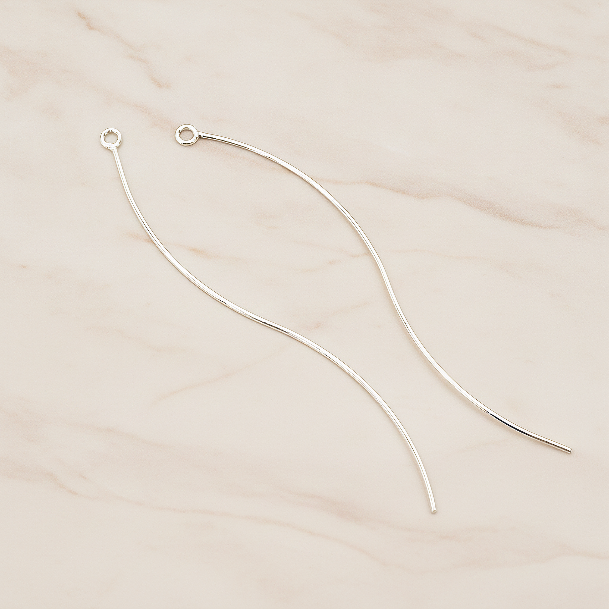 Thin Waved Skinny Long Bar Charm Pendant, 2 Pc on warm marble background (PD.1574)