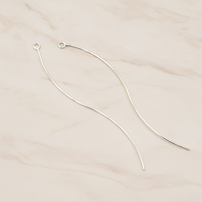 Thin Waved Skinny Long Bar Charm Pendant, 2 Pc on warm marble background (PD.1574)