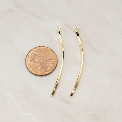 Curved Flattened Twisted Bar Charm 42mm Pendant, 2 Pc on warm marble background (PD.1575-01)