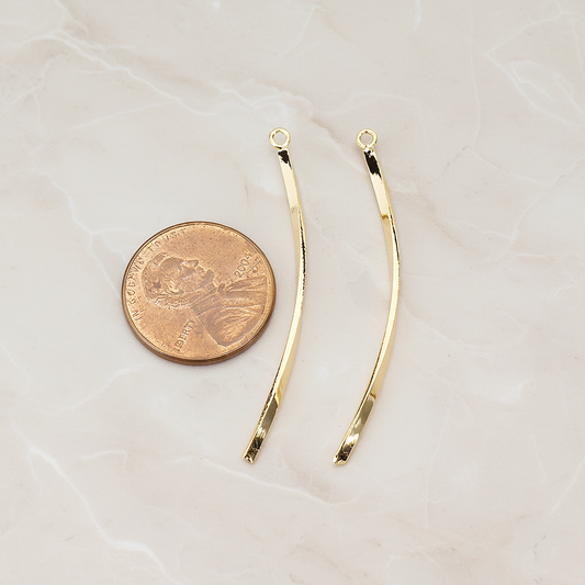 Curved Flattened Twisted Bar Charm 42mm Pendant, 2 Pc on warm marble background (PD.1575-01)