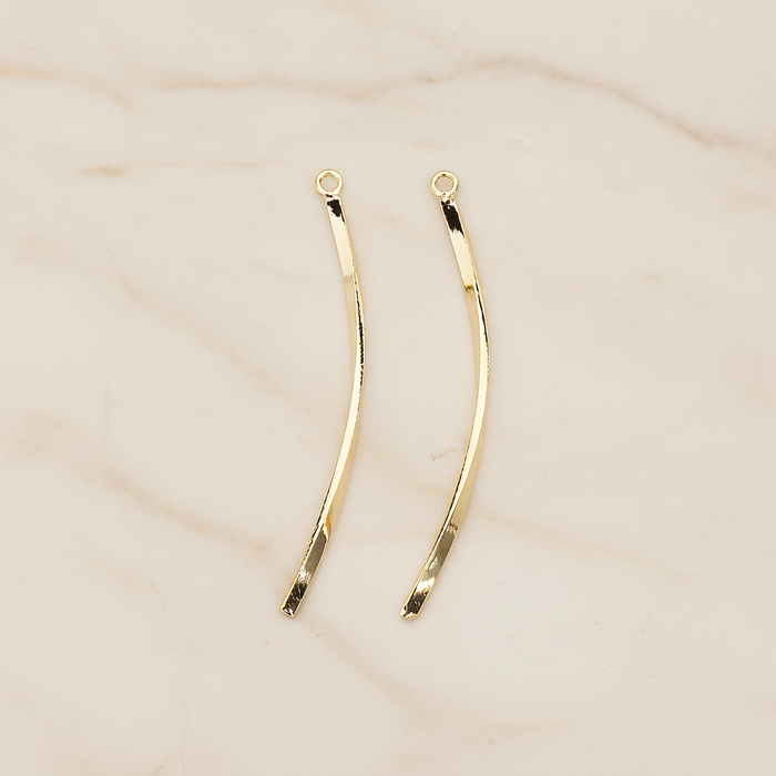 Curved Flattened Twisted Bar Charm 42mm Pendant, 2 Pc on warm marble background (PD.1575-01)
