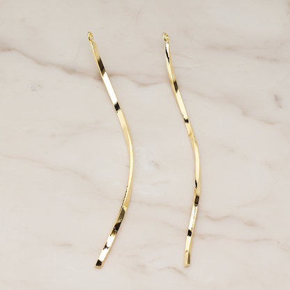 Curved Flattened Twisted Long Bar Charm 62mm Pendant, 2 Pc on warm marble background (PD.1575-02)