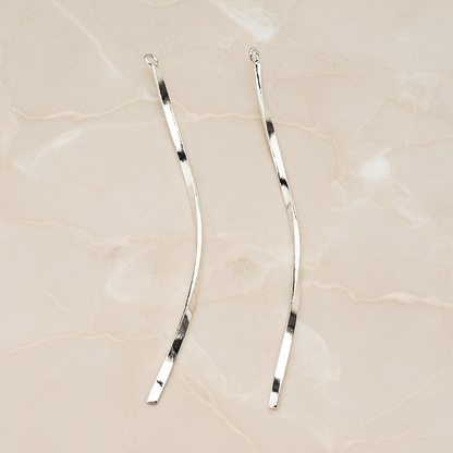 Curved Flattened Twisted Long Bar Charm 62mm Pendant, 2 Pc on warm marble background (PD.1575-02)