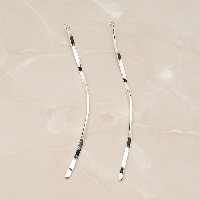 Curved Flattened Twisted Long Bar Charm 62mm Pendant, 2 Pc on warm marble background (PD.1575-02)