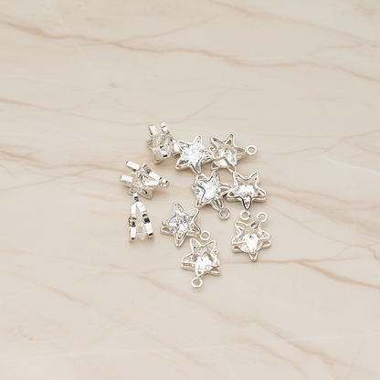 Double Star Sandwitch Framed Cubic Ziconia Charm Pendant, 2 Pc on warm marble background (PD.1576-01)