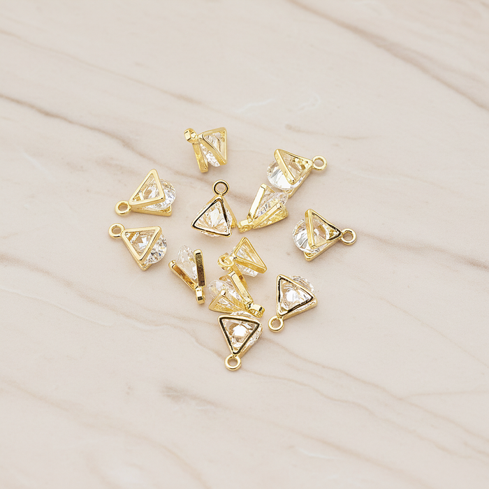 Double Triangle Sandwitch Framed Cubic Ziconia Charm Pendant, 2 Pc on warm marble background (PD.1577-01)