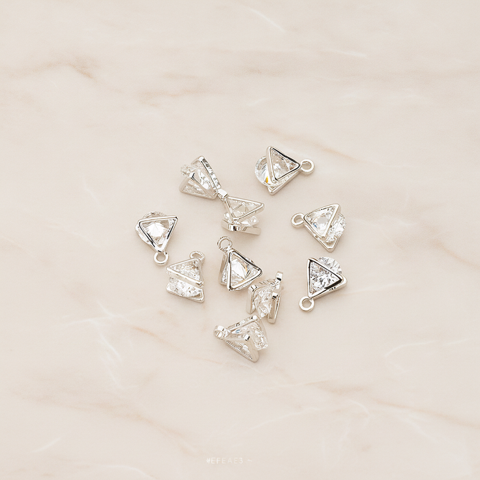 Double Triangle Sandwitch Framed Cubic Ziconia Charm Pendant, 2 Pc on warm marble background (PD.1577-01)