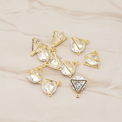 Double Triangle Sandwitch Framed Large Cubic Ziconia Charm Pendant, 2 Pc on warm marble background (PD.1577-02)