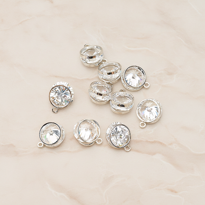 Double Round Sandwitch Framed Cubic Ziconia Charm Pendant, 2 Pc on warm marble background (PD.1578-02)