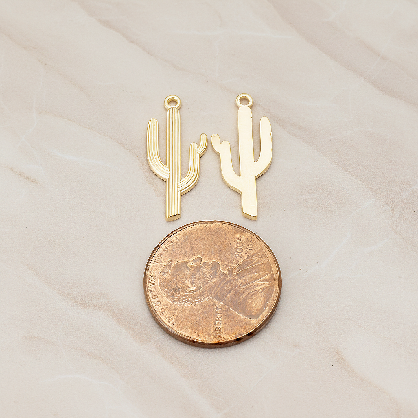 Flattened Cactus Pendant, 2 Pc on warm marble background (PD.1587)