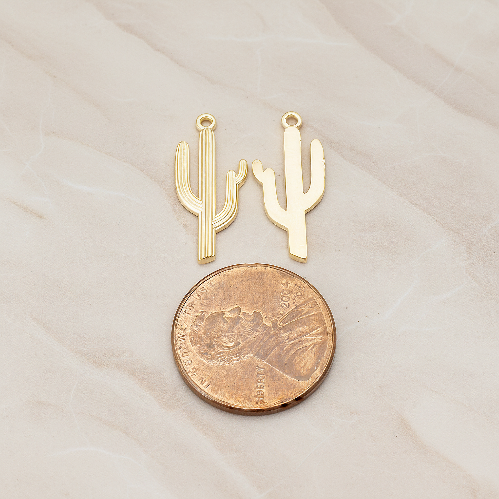 Flattened Cactus Pendant, 2 Pc on warm marble background (PD.1587)