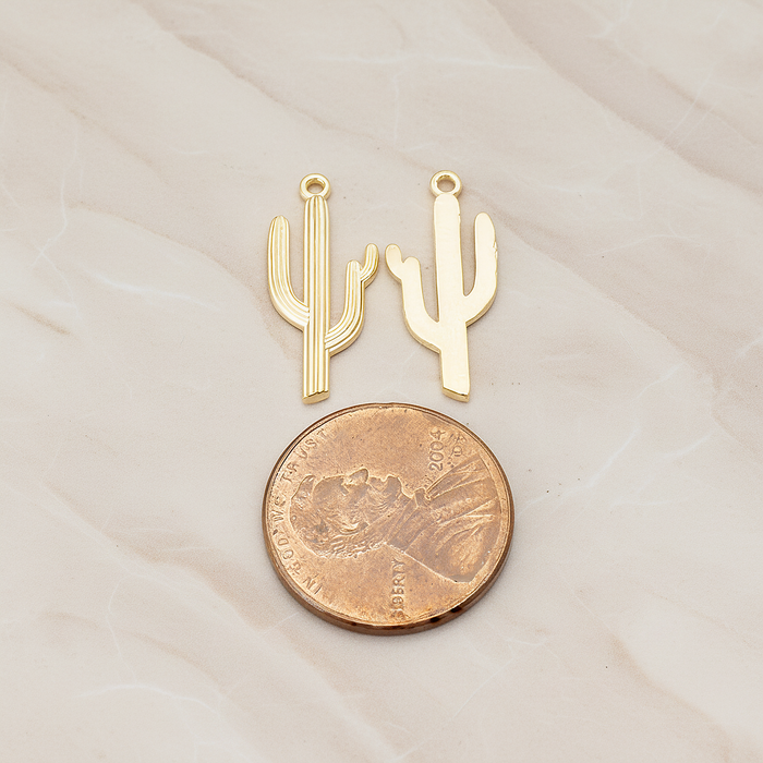 Flattened Cactus Pendant, 2 Pc on warm marble background (PD.1587)