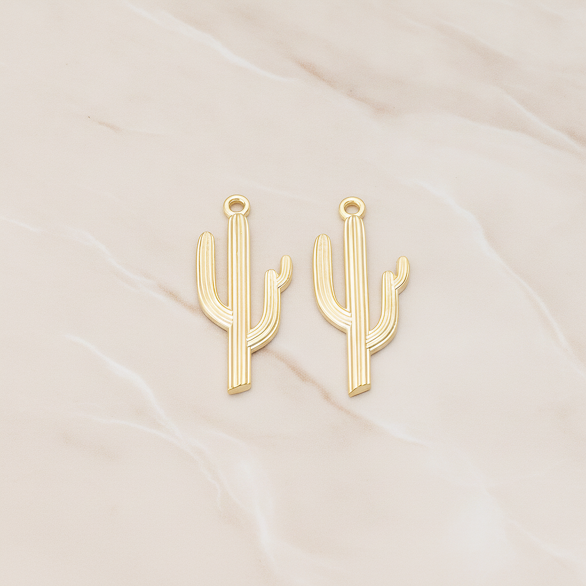 Flattened Cactus Pendant, 2 Pc on warm marble background (PD.1587)