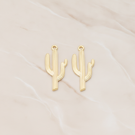 Flattened Cactus Pendant, 2 Pc on warm marble background (PD.1587)