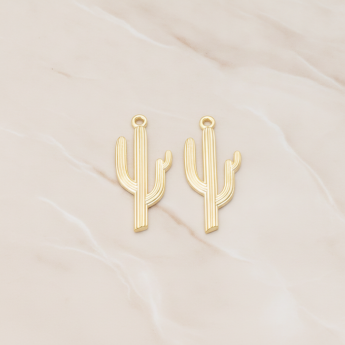 Flattened Cactus Pendant, 2 Pc on warm marble background (PD.1587)
