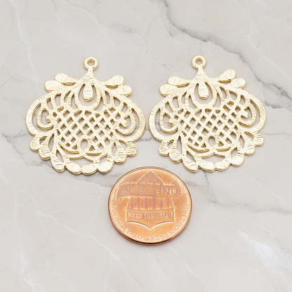 Antique Criss Cross Pattern Pendant, 2 Pc on warm marble background (PD.158)