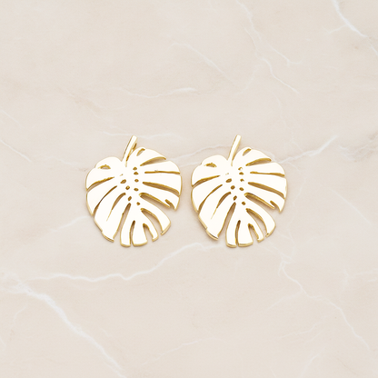 Monstera Leaf Plated Pendant, 2 Pc on warm marble background (PD.1605)
