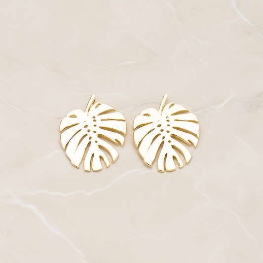 Monstera Leaf Plated Pendant, 2 Pc on warm marble background (PD.1605)