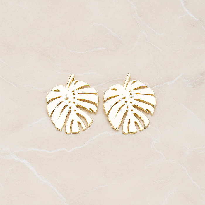 Monstera Leaf Plated Pendant, 2 Pc on warm marble background (PD.1605)