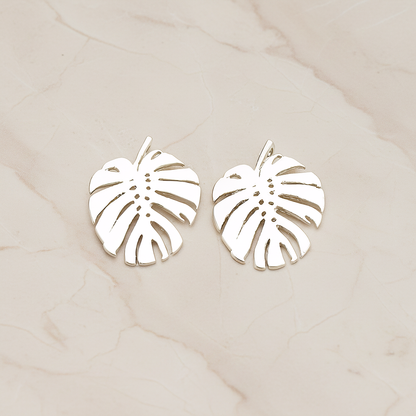 Monstera Leaf Plated Pendant, 2 Pc on warm marble background (PD.1605)