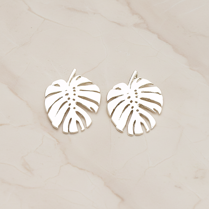 Monstera Leaf Plated Pendant, 2 Pc on warm marble background (PD.1605)