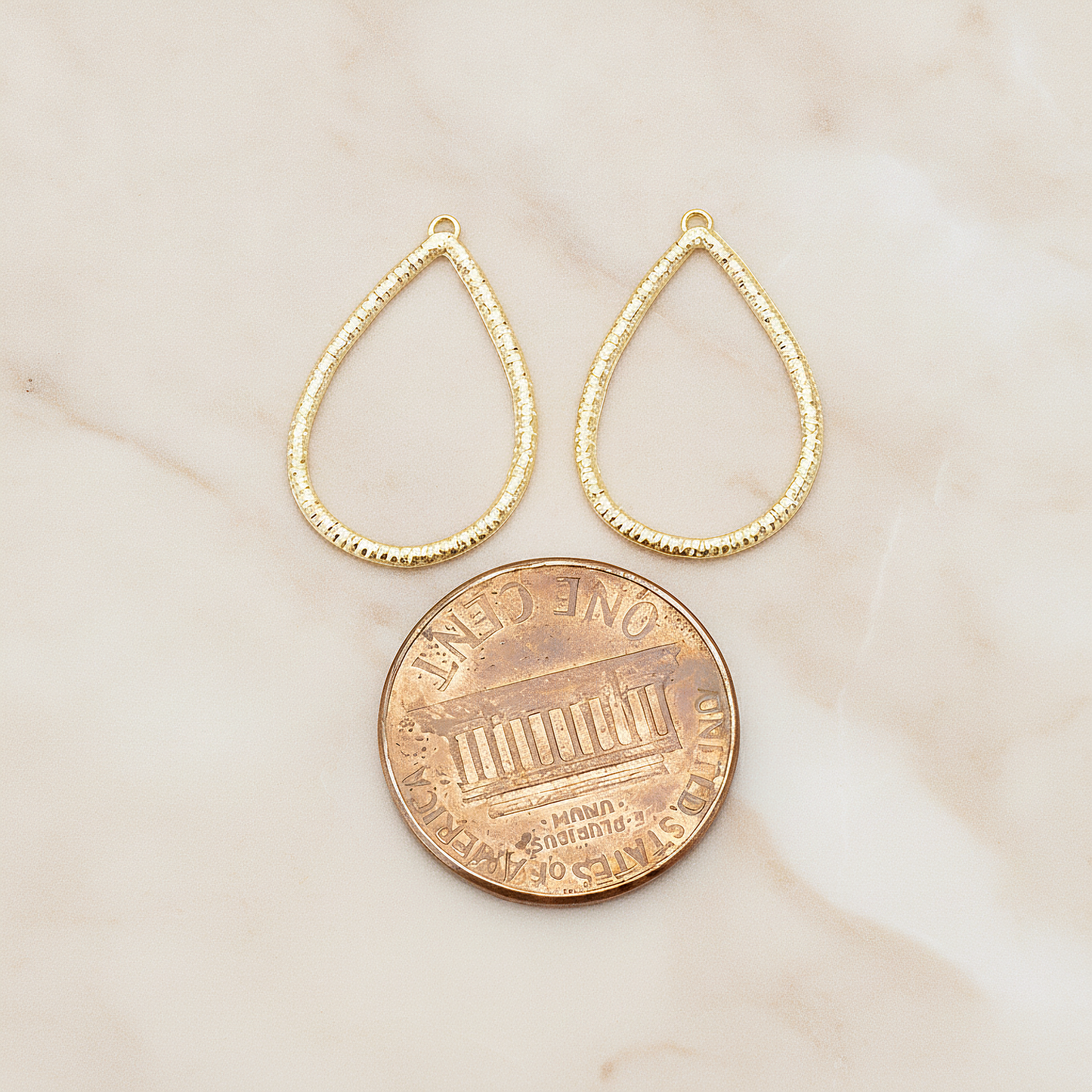 Textured Teardrop Small Link Pendant, 2 Pc on warm marble background (PD.1623-01)