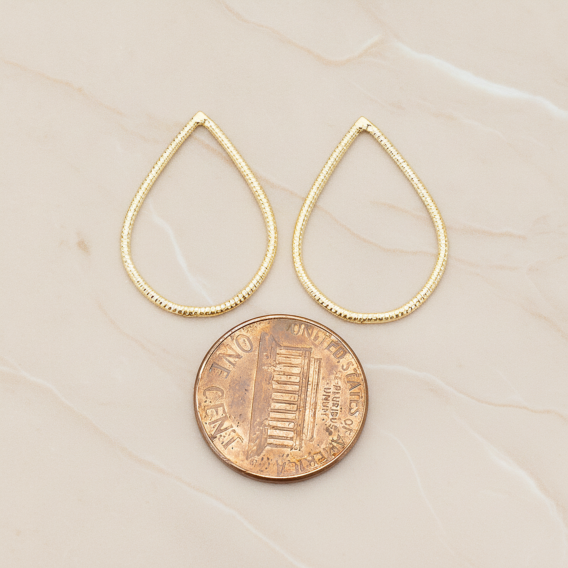 Textured Teardrop Link Pendant, 2 Pc on warm marble background (PD.1623-02)