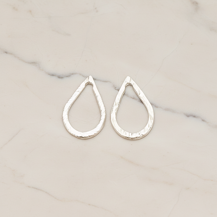 Slash Textured Teardrop Small Link Pendant, 2 Pc on warm marble background (PD.1624-01)