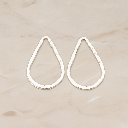 Slash Textured Teardrop Medium Link Pendant, 2 Pc on warm marble background (PD.1624-02)