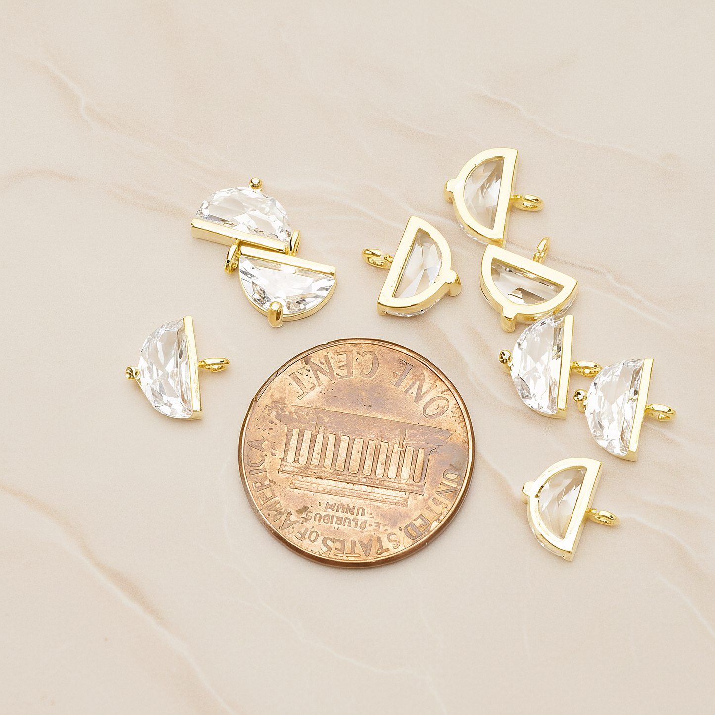 Medium Semicircle Cubic Setting Pendant, 2 Pc on warm marble background (PD.1630-02)