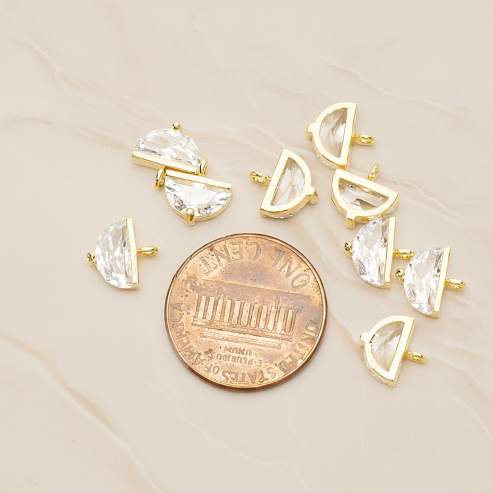 Medium Semicircle Cubic Setting Pendant, 2 Pc on warm marble background (PD.1630-02)