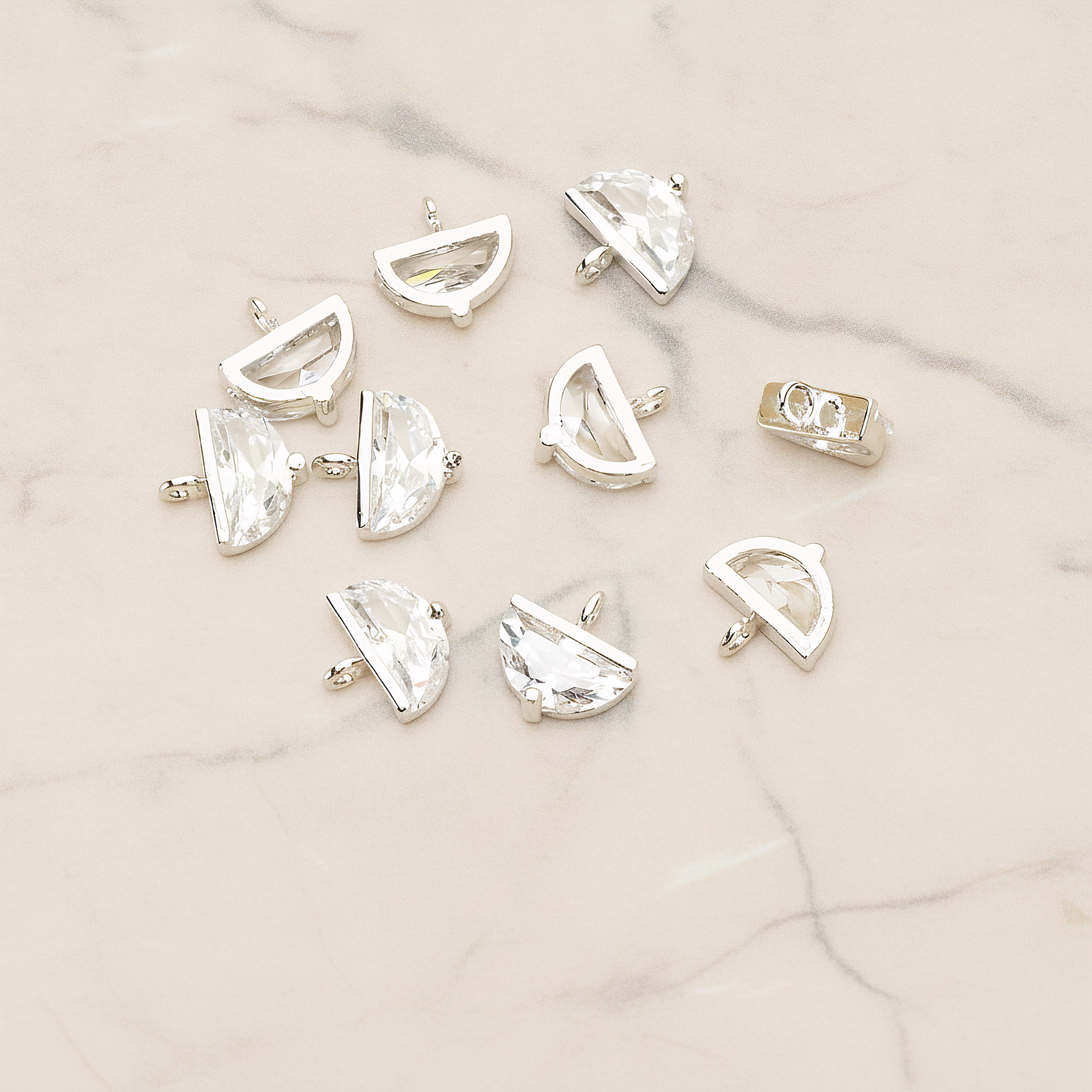 Medium Semicircle Cubic Setting Pendant, 2 Pc on warm marble background (PD.1630-02)