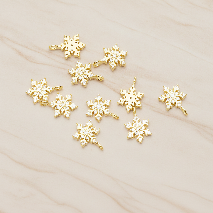 Snowflake Cubic Setting Pendant, 2Pc on warm marble background (PD.1631-01)