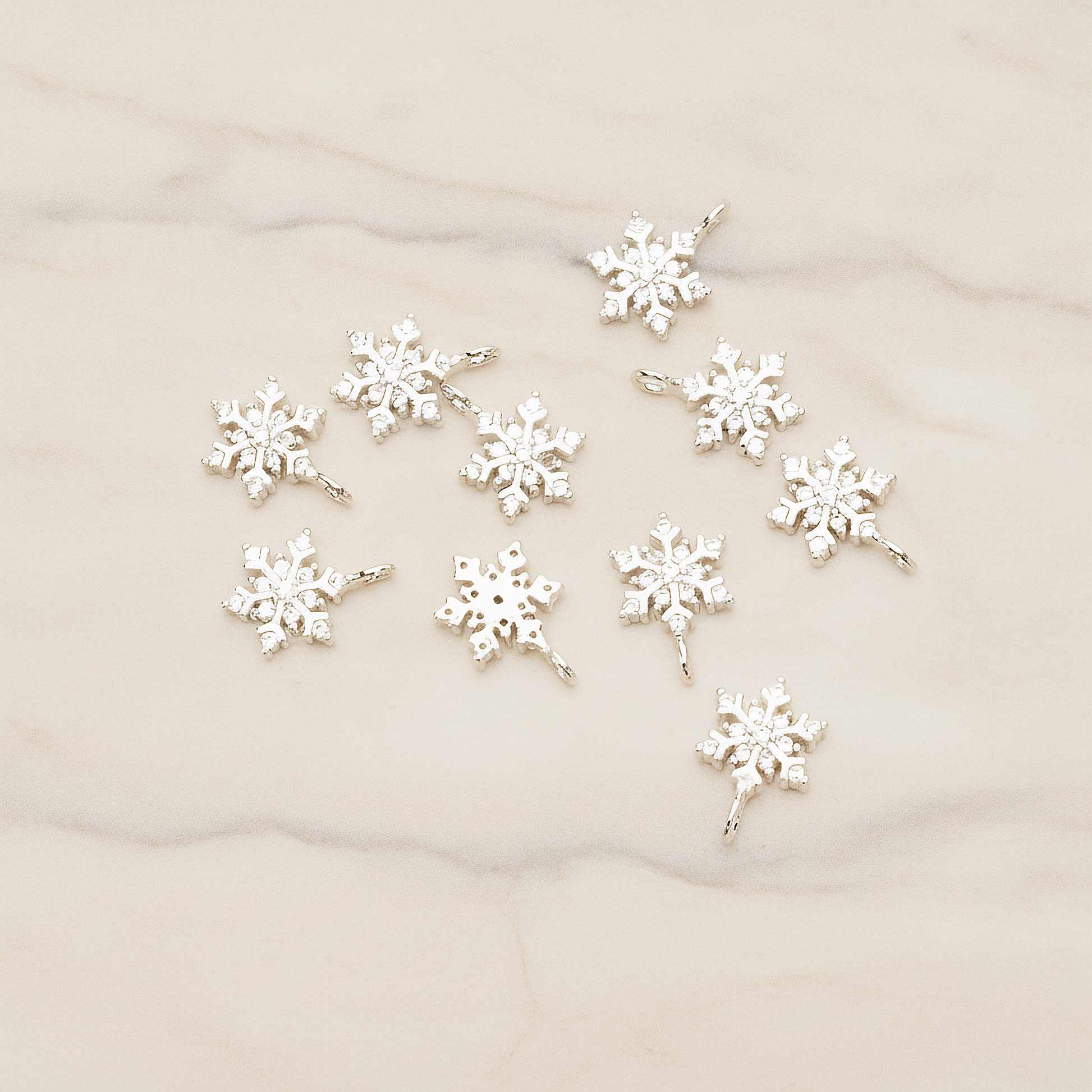 Snowflake Cubic Setting Pendant, 2Pc on warm marble background (PD.1631-01)