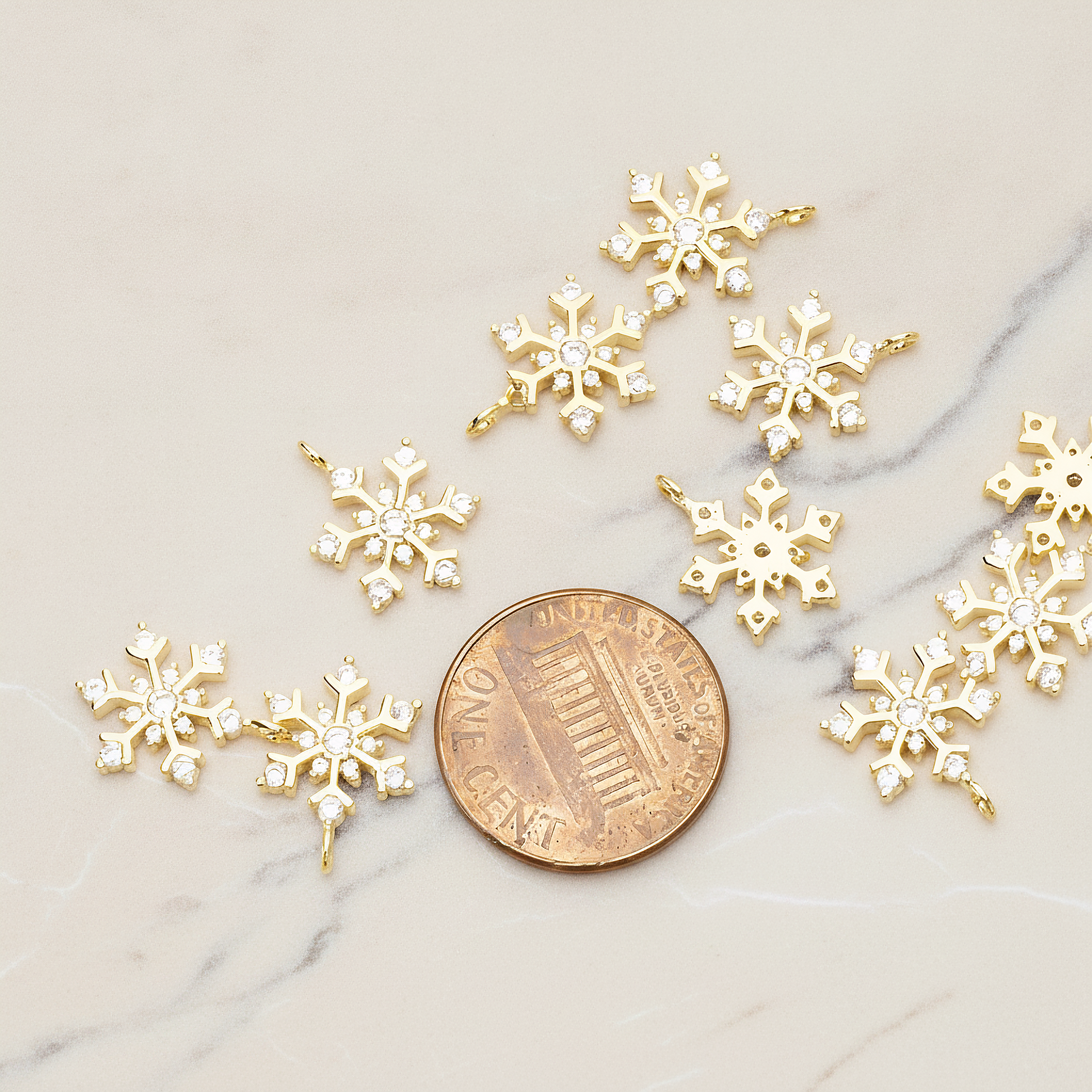 Snowflake Cubic Setting Pendant, 2 Pc on warm marble background (PD.1631-02)