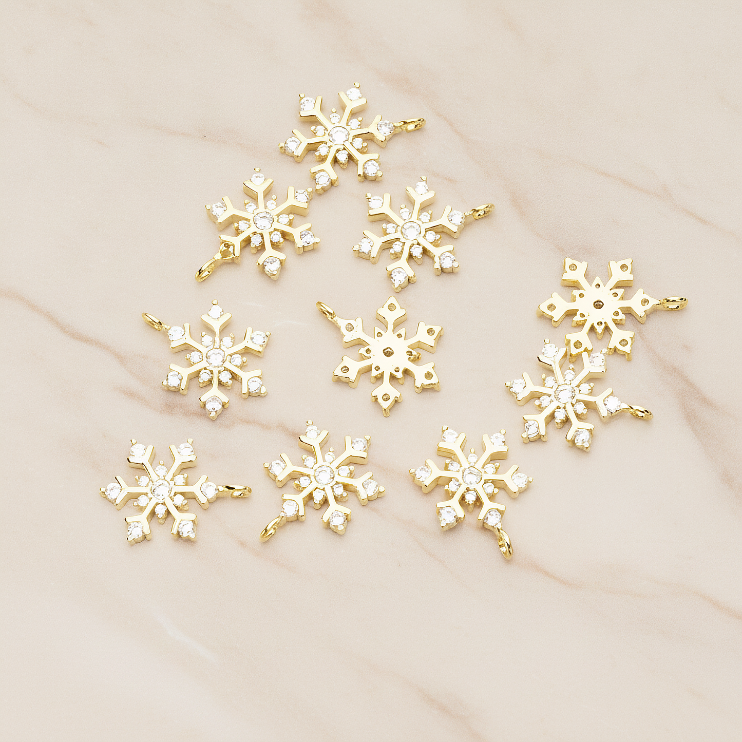 Snowflake Cubic Setting Pendant, 2 Pc on warm marble background (PD.1631-02)