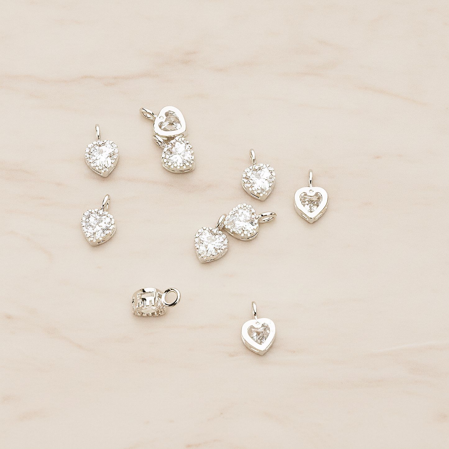 Heart Cubic Setting Pendant, 2Pc on warm marble background (PD.1632-02)