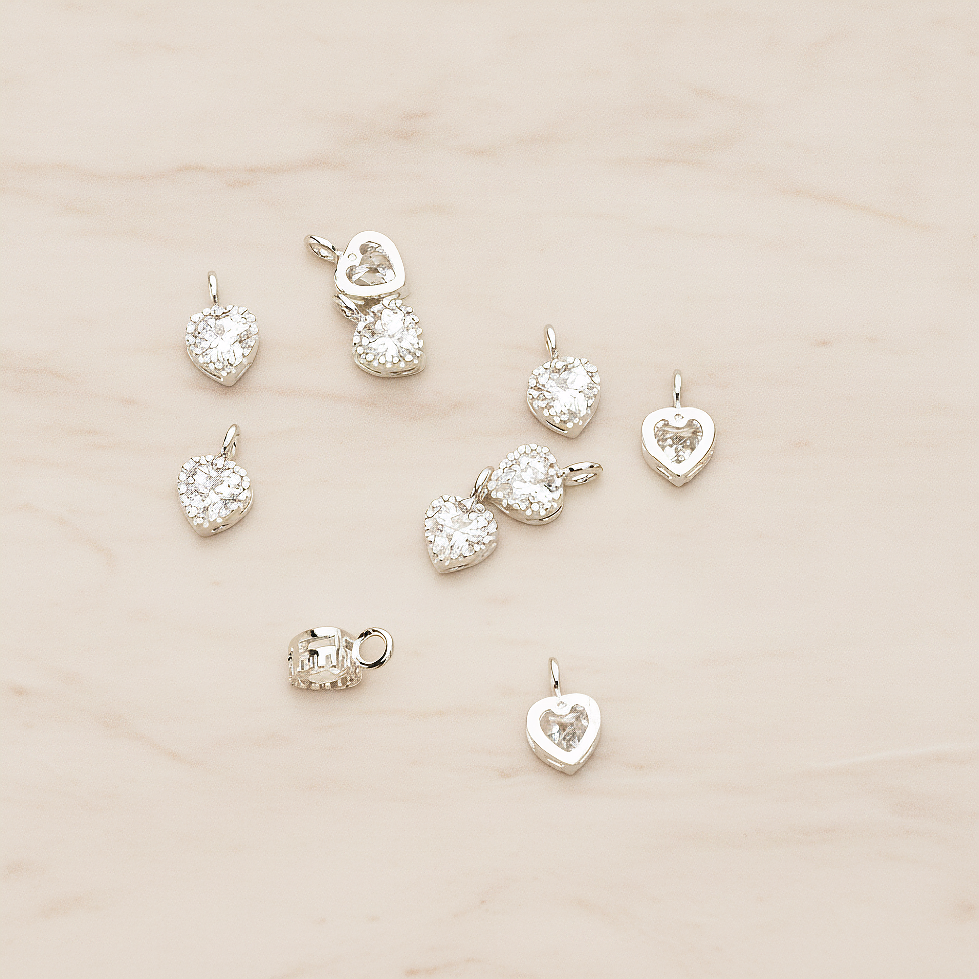 Heart Cubic Setting Pendant, 2Pc on warm marble background (PD.1632-02)