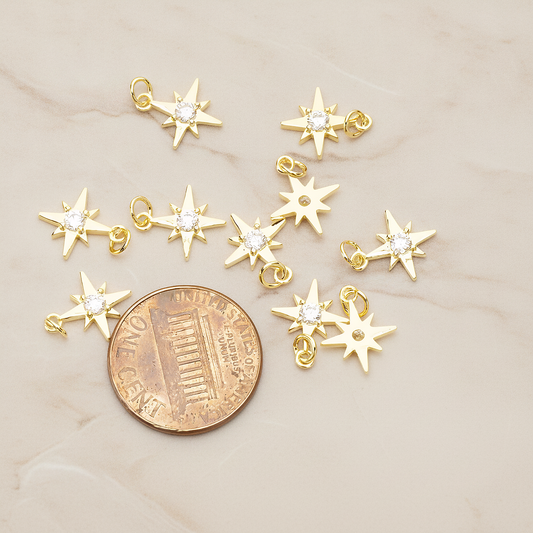 Shiny Star Cubic Setting Pendant, 2 Pc on warm marble background (PD.1633)