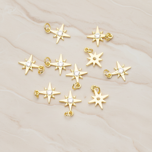 Shiny Star Cubic Setting Pendant, 2 Pc on warm marble background (PD.1633)