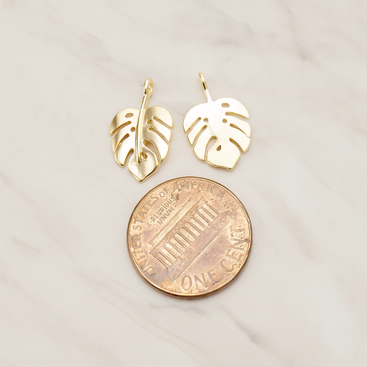 Monstera Leaf Pendant, 2 Pc on warm marble background (PD.1669)